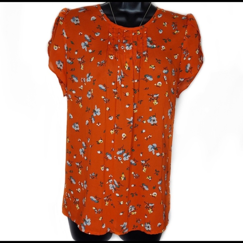 Fun2Fun Tulip Sleeve Semi-Sheer Blouse Floral - L